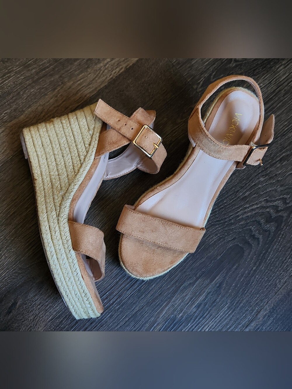Suede Espadrille Wedge Sandals in Tan
